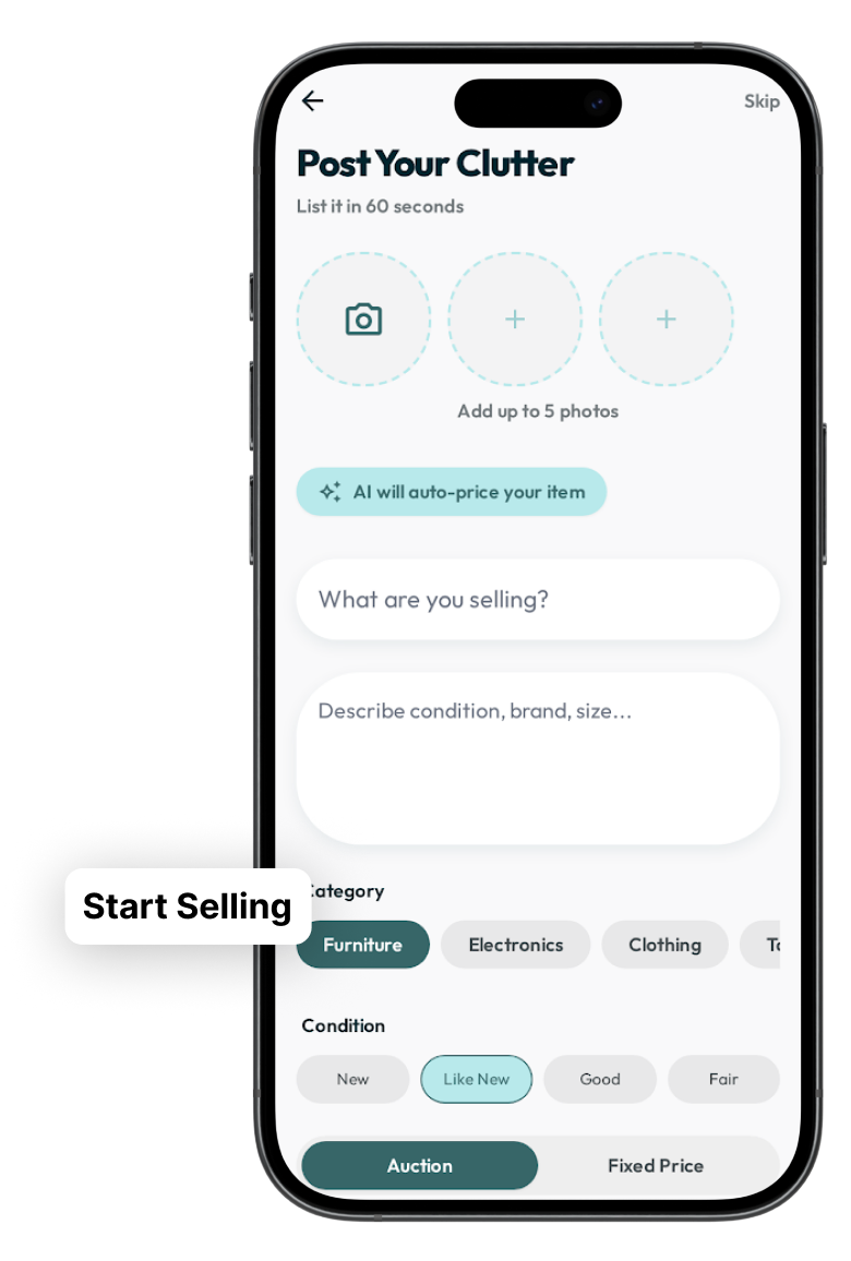 Clutter Sale app — start selling